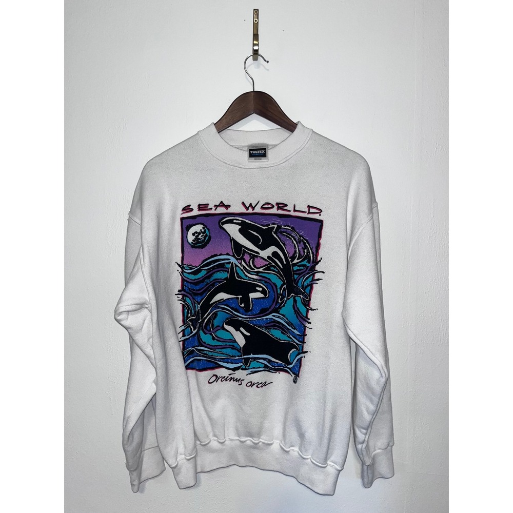 Vintage Sea World Orca Sweatshirt Tultex Superweight White Graphic Size Medium